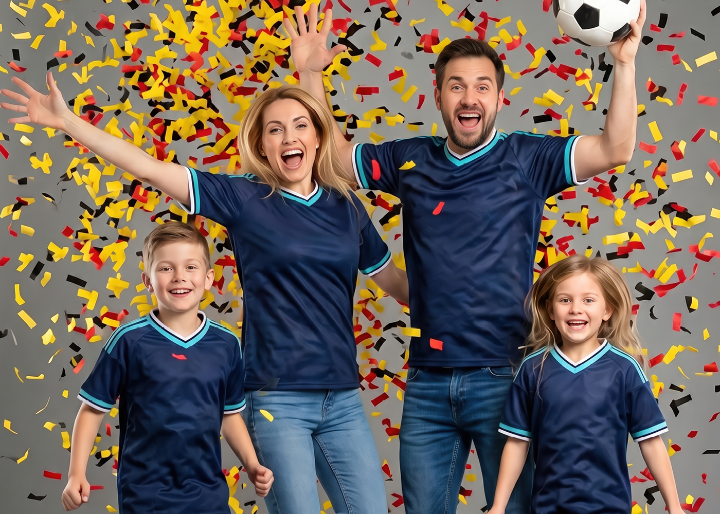 Familie im Fussballfieber, Fußball-Aktionswochen im QUARREE Wandsbek mit Fan-Lounge für Groß und Klein im Center.