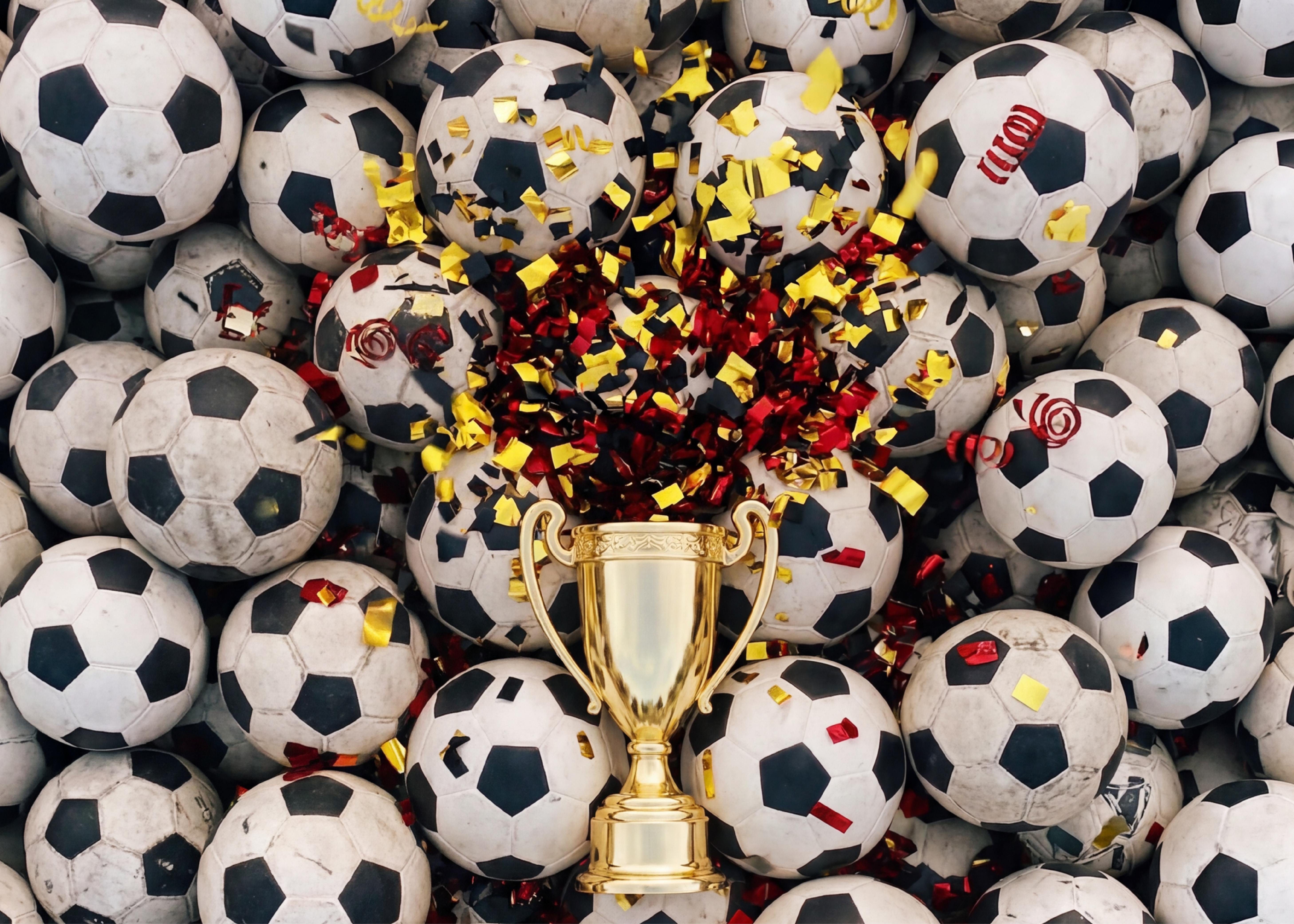Bild mit Pokal und Fussbällen für das Fußball-Schätzspiel im QUARREE